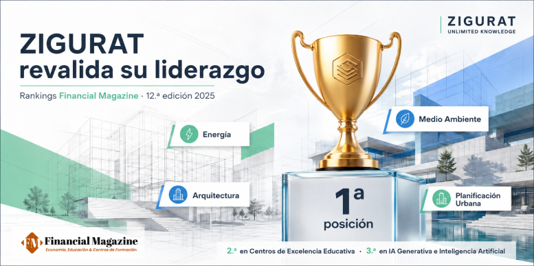 Imagen de una copa dorada , texto de 1ª posición, logo de Financial Magazine