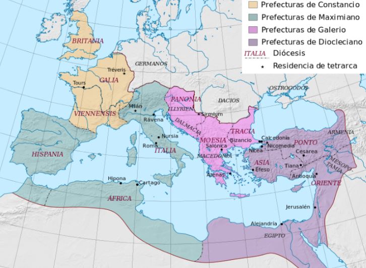 Mapa del imperio romano Occidental y Oriental