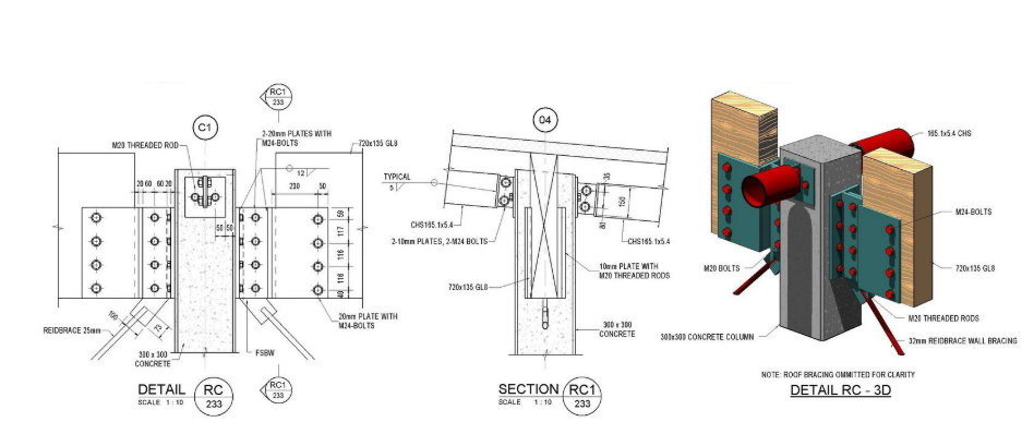 Structural BIM - example concrete, steel and wood 