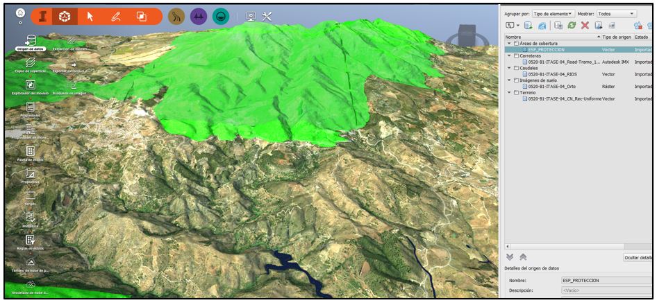 LandXML del terreno, ortofoto y capas importadas de QGIS en Autodesk Infraworks - Planificación BIM GIS