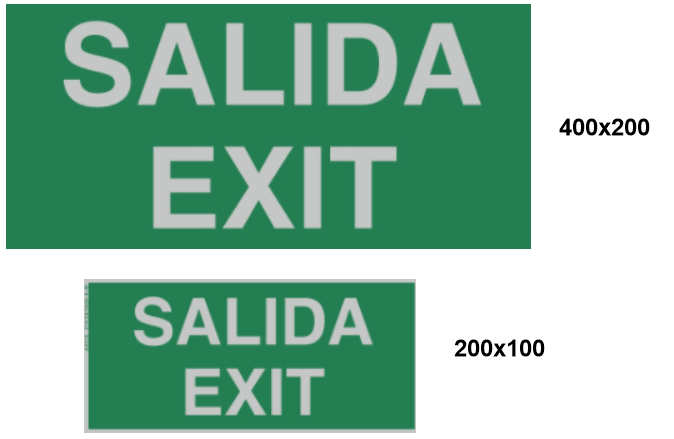  Tamaños de señales de salida de emergencia 