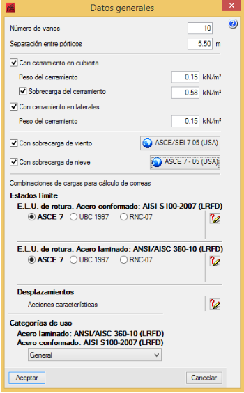 Figura 3 Datos Generales en el Generador de Pórticos